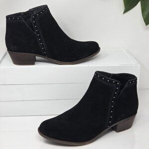 Lucky Brand Benna Booties Women's 8 Black Suede Boho Studded Zip Ankle Boots